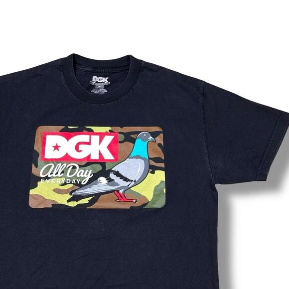 DGK All Day Everyday Camo Pigeon Graphic Tee Black Size L Streetwear T-Shirt Pop - Picture 2 of 6